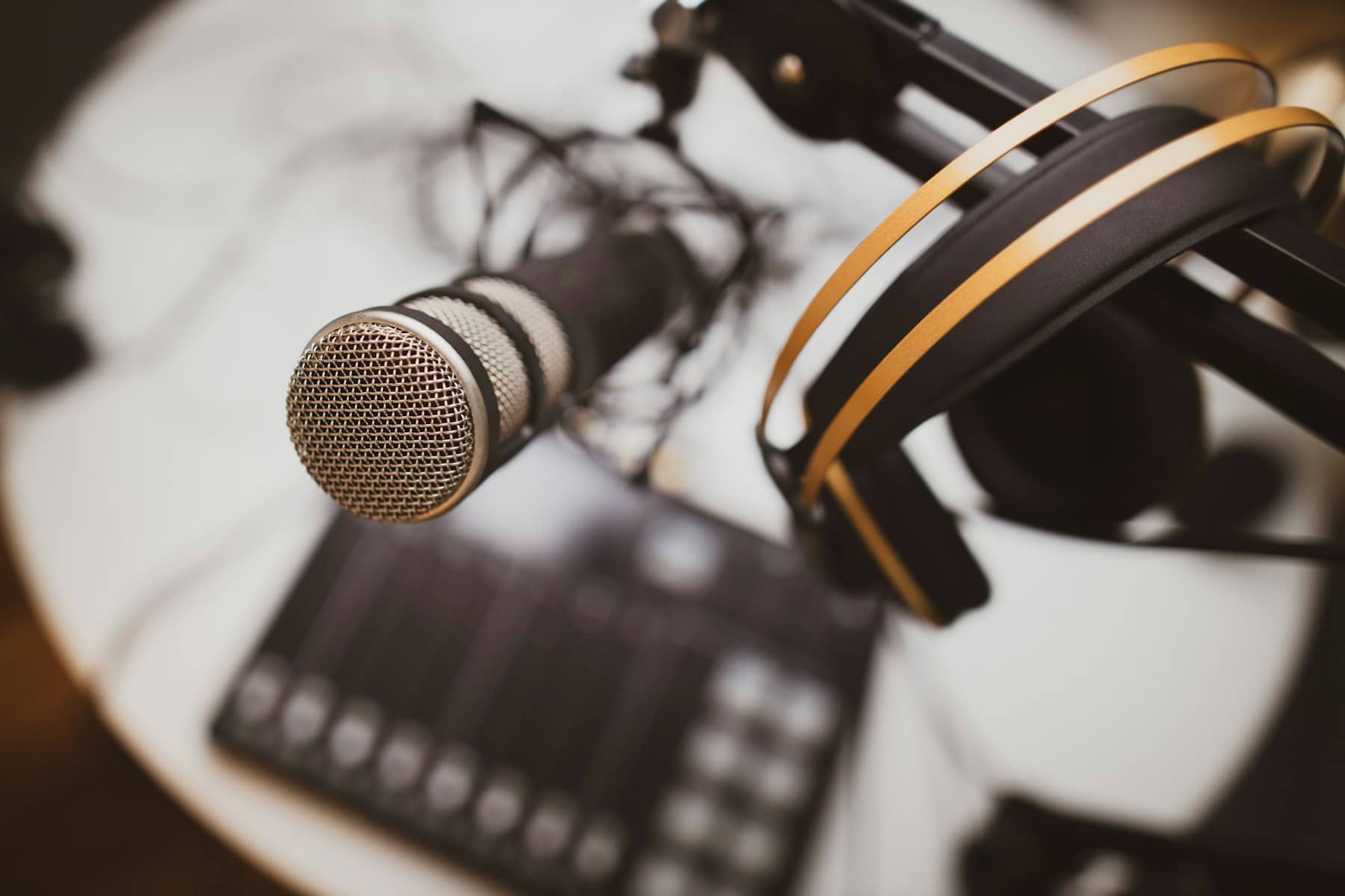 Studio microphone and headphones
